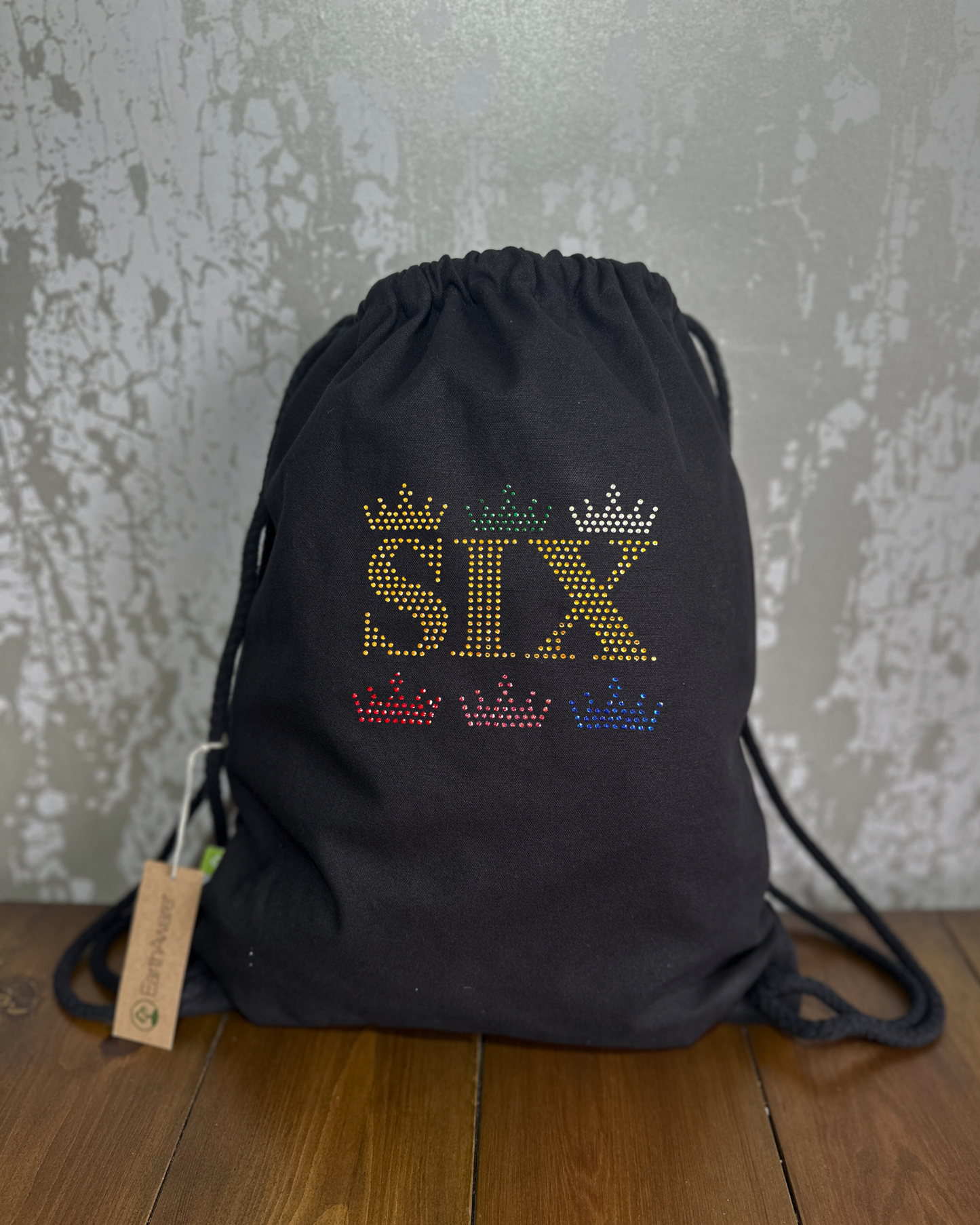 Six musical 6 crown design cotton drawstring Bag